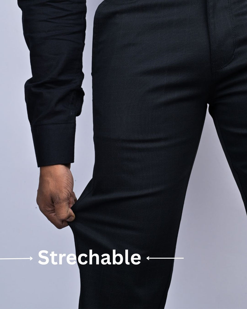 Black Wavy Checked - 2 way stretch - COTTON PANT
