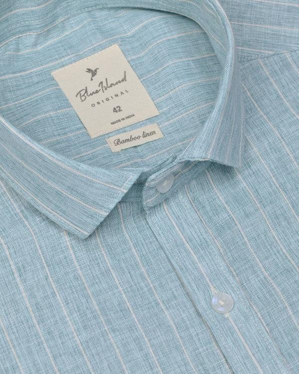 Teal Green Stripes -Full-Bamboo Linen