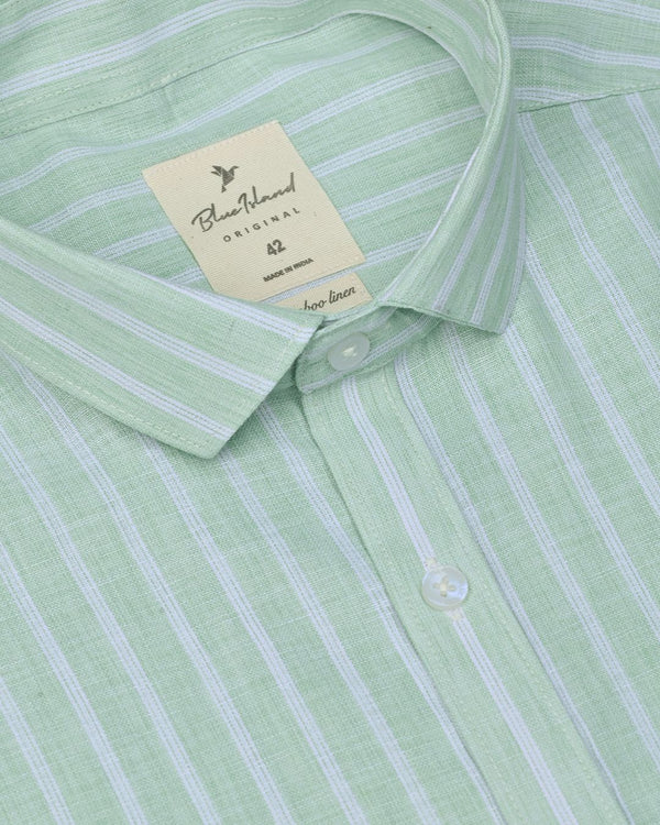 Green & White Grid Stripes -Full-Bamboo Linen