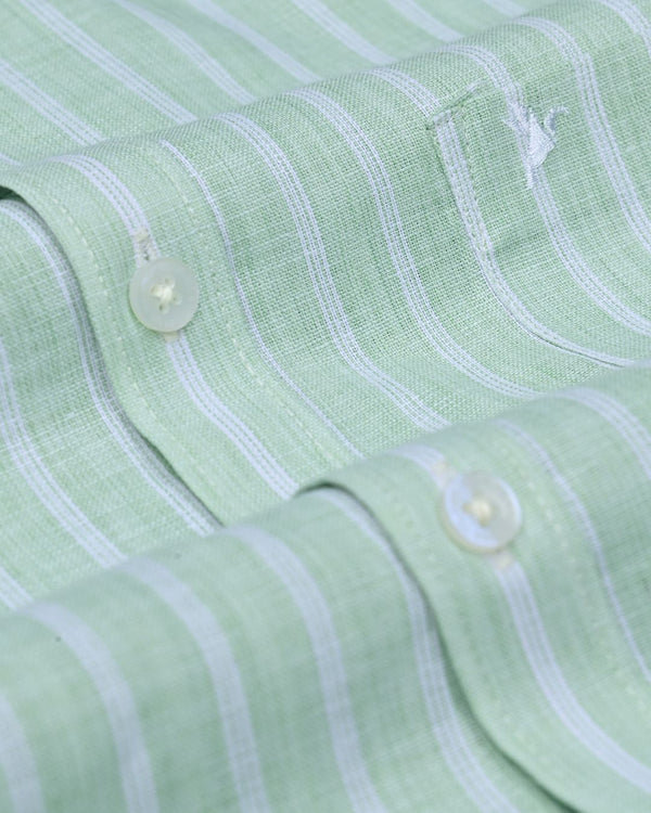Green & White Grid Stripes -Full-Bamboo Linen