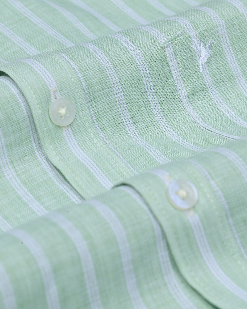 Green & White Grid Stripes -Full-Bamboo Linen