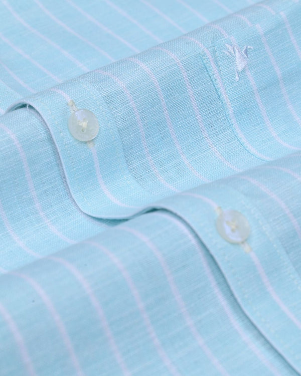 Turq. Blue Stripes -Full-Bamboo Linen