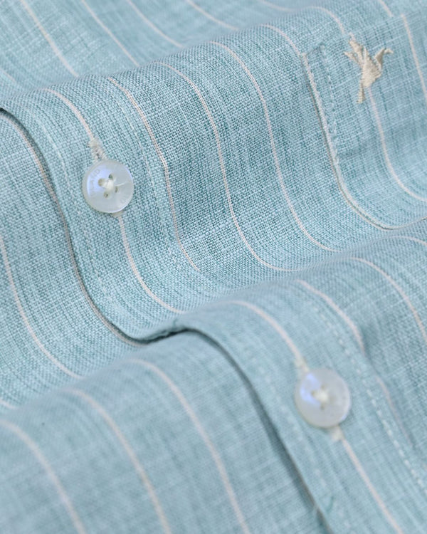 Teal Green Stripes -Full-Bamboo Linen