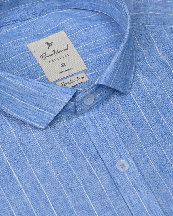 Marine Blue Stripes -Full-Bamboo Linen