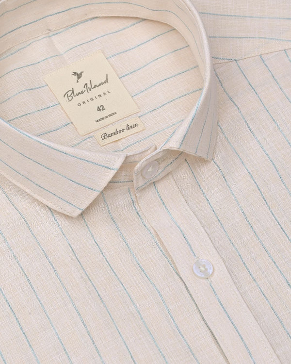 Beige Cream Stripes -Full-Bamboo Linen