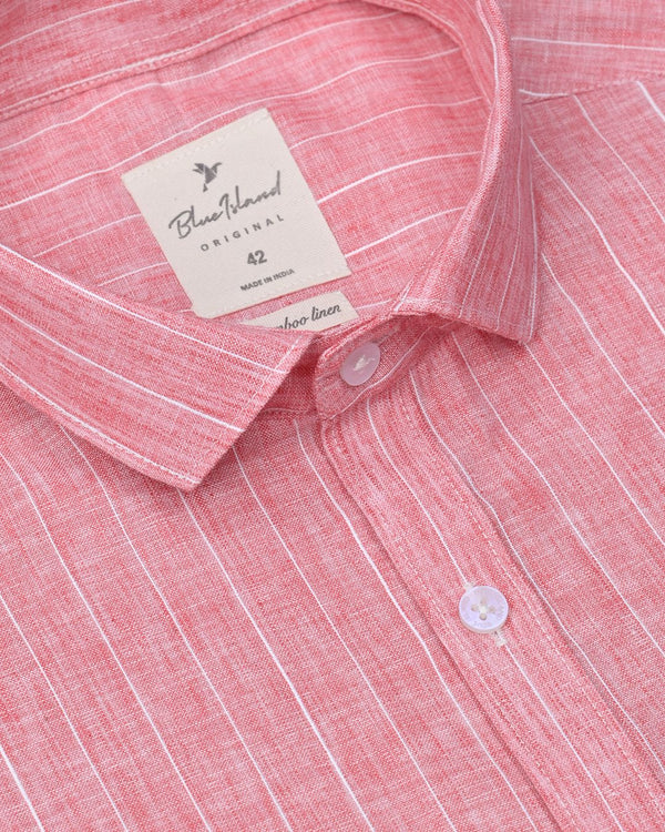 Dark Red Solo Stripes -Full-Bamboo Linen