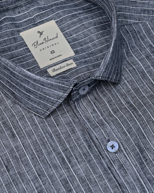 Black & White Mini Stripes -Full-Bamboo Linen