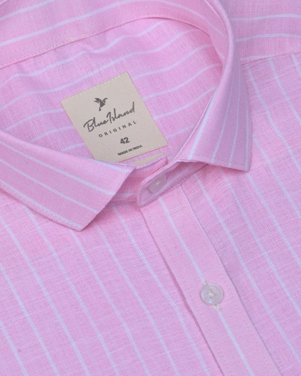 Rose Pink & White Stripes -Full-Bamboo Linen