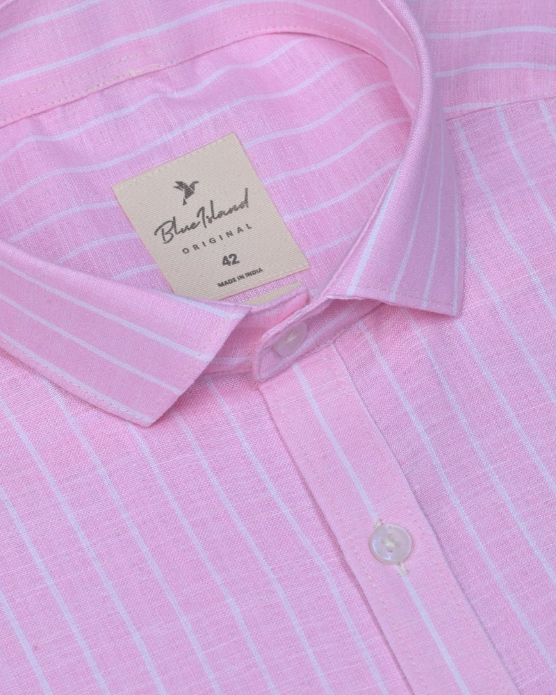 Rose Pink & White Stripes -Full-Bamboo Linen