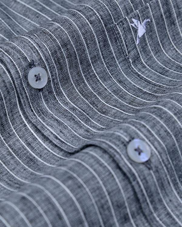 Black & White Mini Stripes -Full-Bamboo Linen