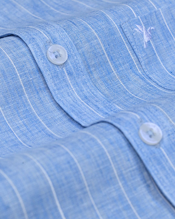 Marine Blue Stripes -Full-Bamboo Linen