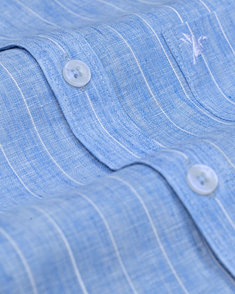 Marine Blue Stripes -Full-Bamboo Linen