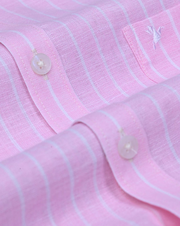 Rose Pink & White Stripes -Full-Bamboo Linen