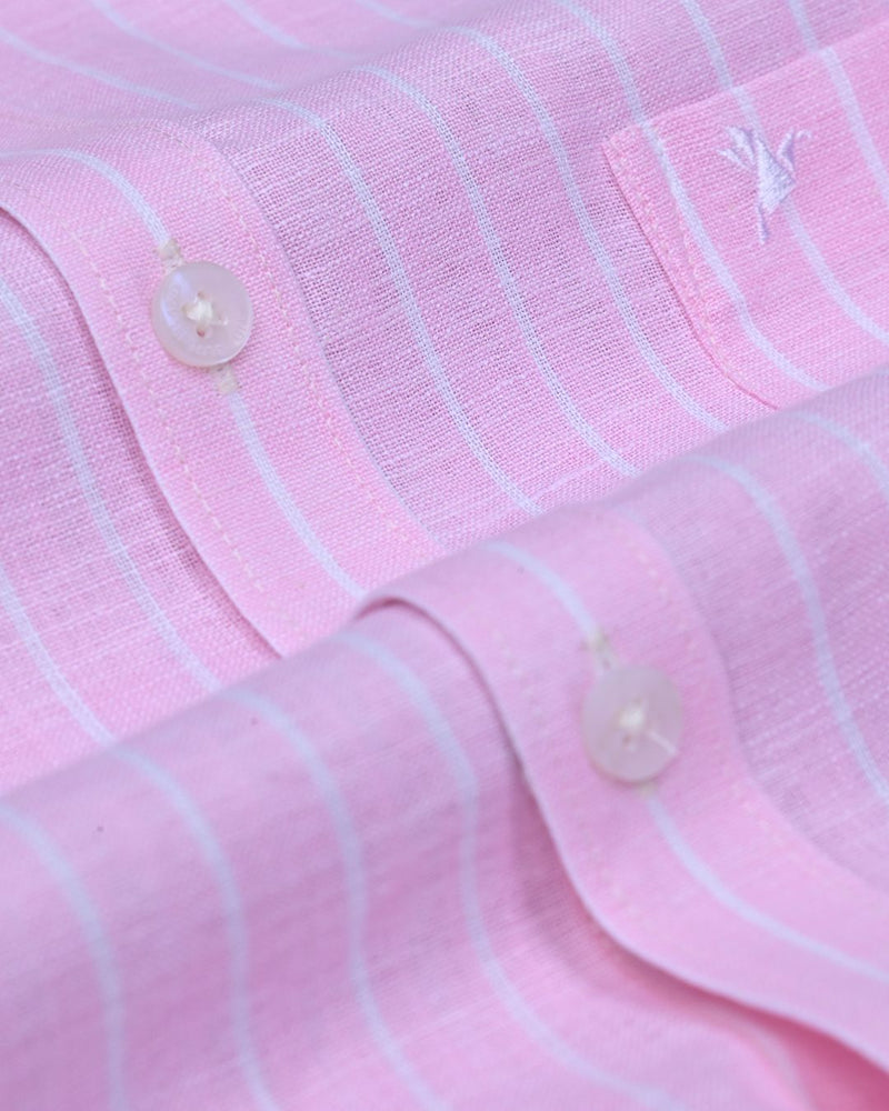 Rose Pink & White Stripes -Full-Bamboo Linen