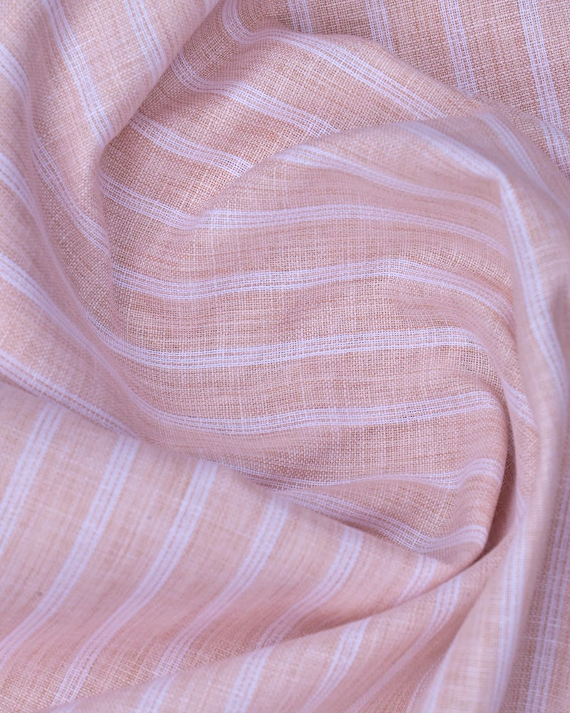 Peach Orange & White Grid Stripes -Half Sleeve-Bamboo Linen