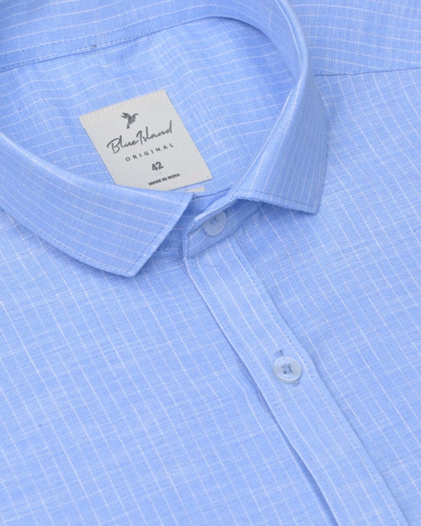Cloudy Blue Mini Stripes -Full-Bamboo Linen