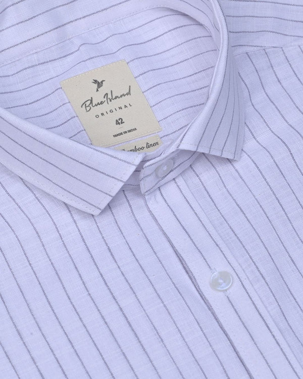 White & Grey Line Stripes -Full-Bamboo Linen