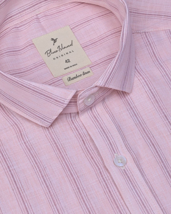 Peach Pink Multi Line Stripes -Full-Bamboo Linen