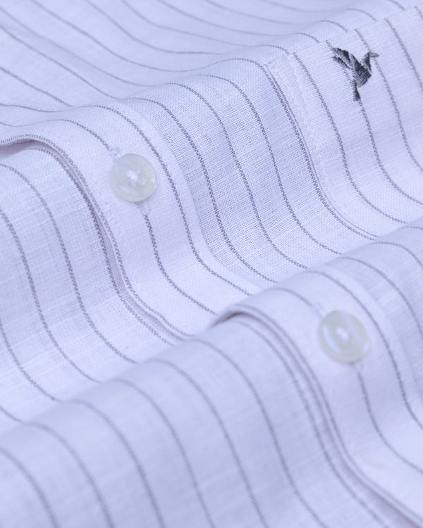 White & Grey Line Stripes -Full-Bamboo Linen