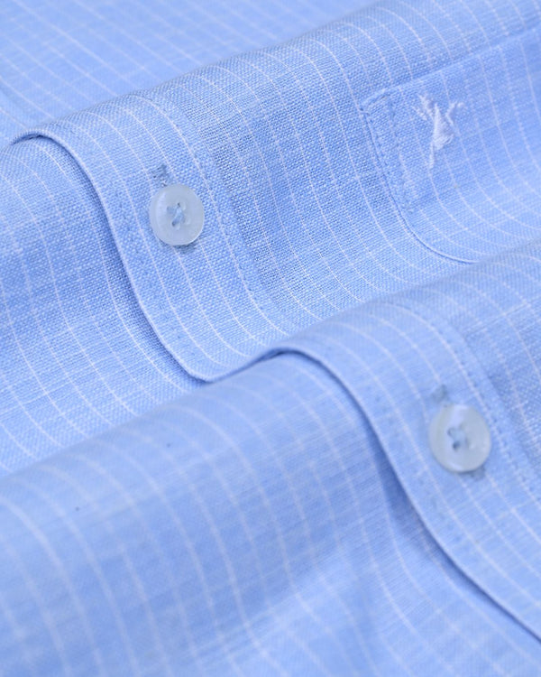 Cloudy Blue Mini Stripes -Full-Bamboo Linen