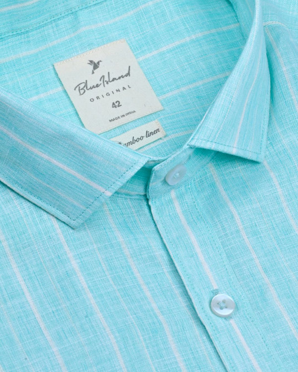 Sea Green Large Stripes -Full-Bamboo Linen