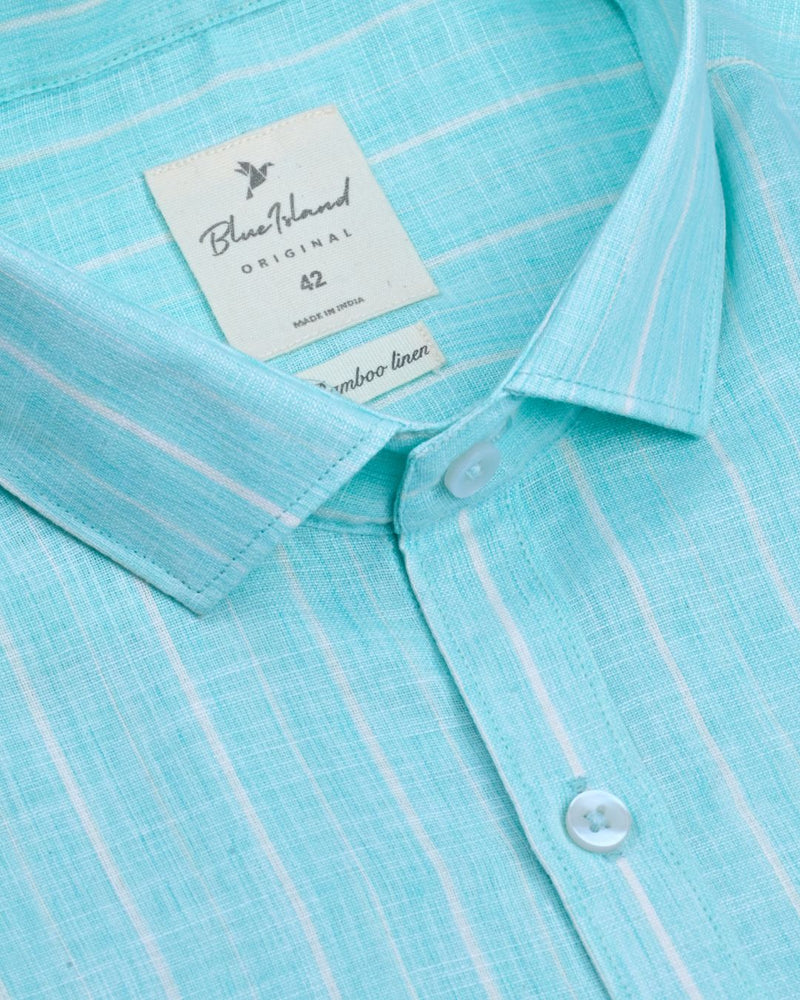 Sea Green Large Stripes -Full-Bamboo Linen