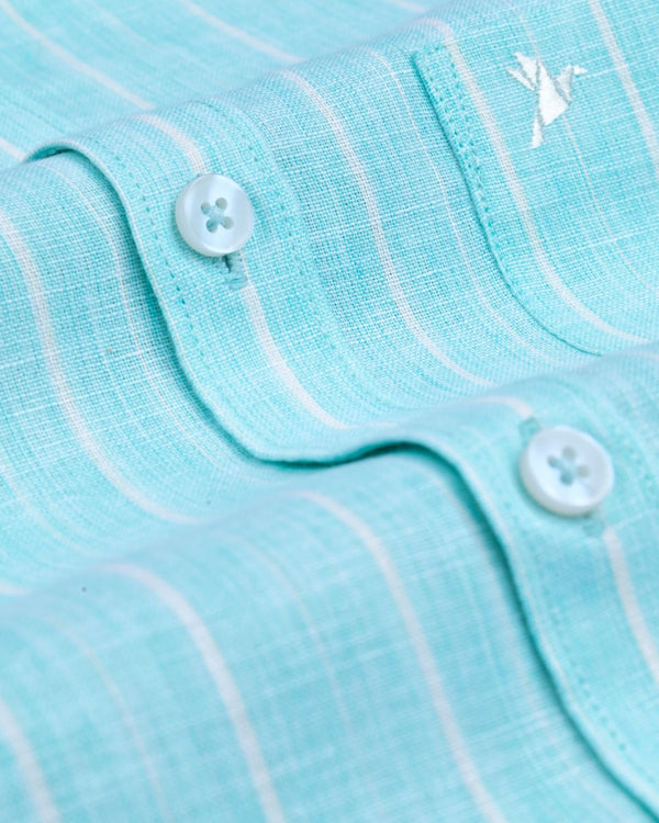 Sea Green Large Stripes -Full-Bamboo Linen