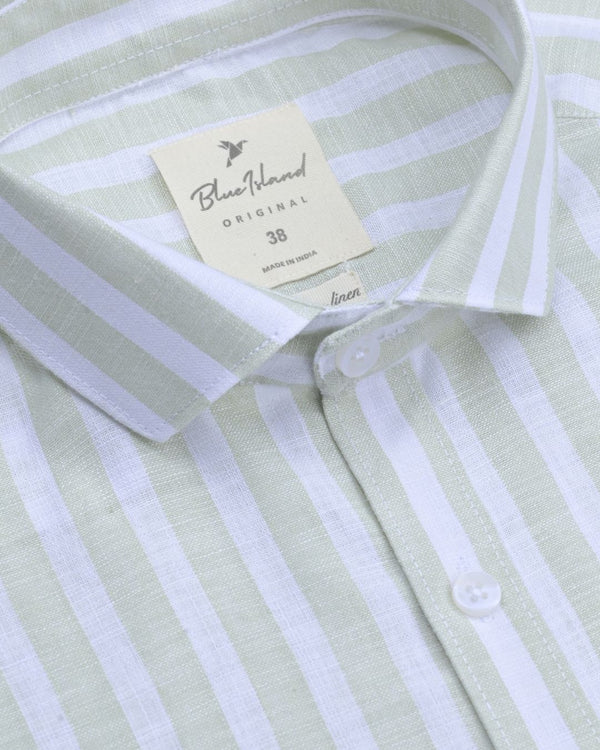 Green & White Large Stripes -Full-Bamboo Linen