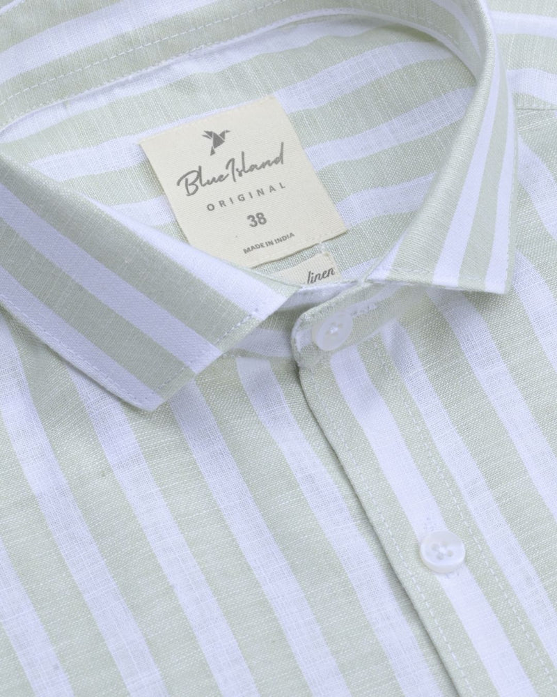 Green & White Large Stripes -Full-Bamboo Linen