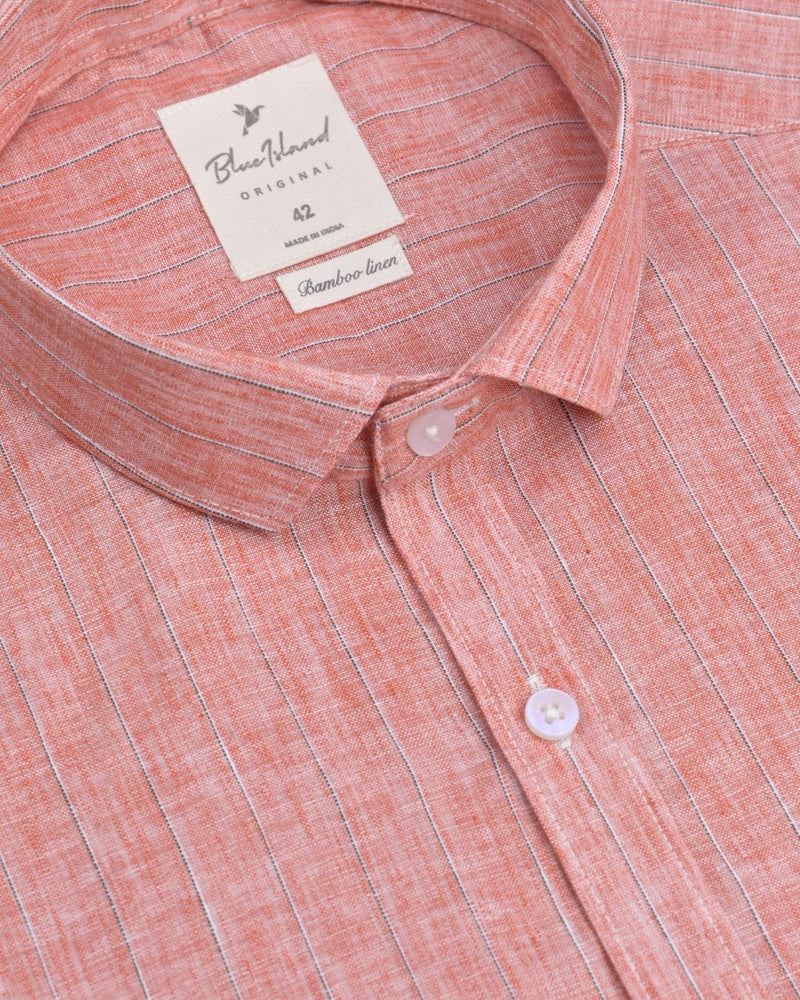 Tango Orange Dotted Line Stripes -Full-Bamboo Linen