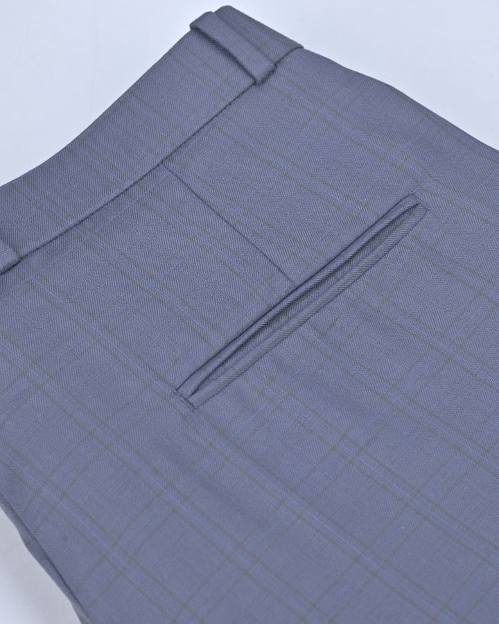 Bluish Grey Coloured Checks - Wrinkle free Formal Pant
