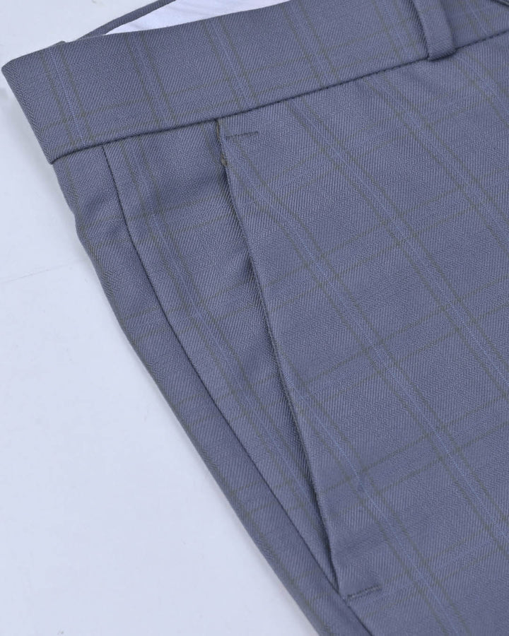 Bluish Grey Coloured Checks - Wrinkle free Formal Pant