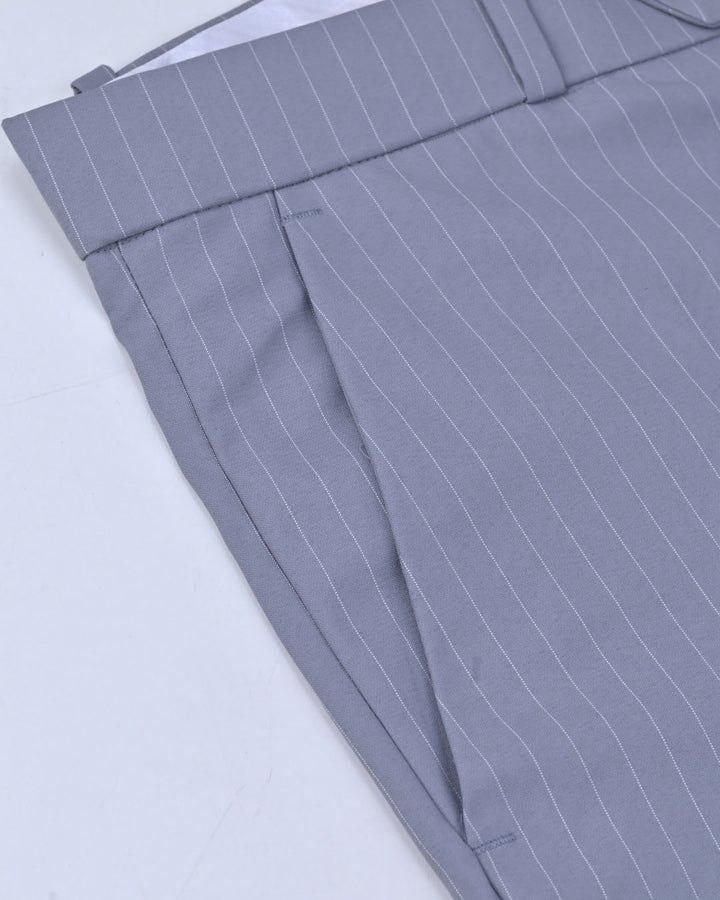 Cement Grey Dotted Vertical Stripes - Wrinkle free Formal Pant
