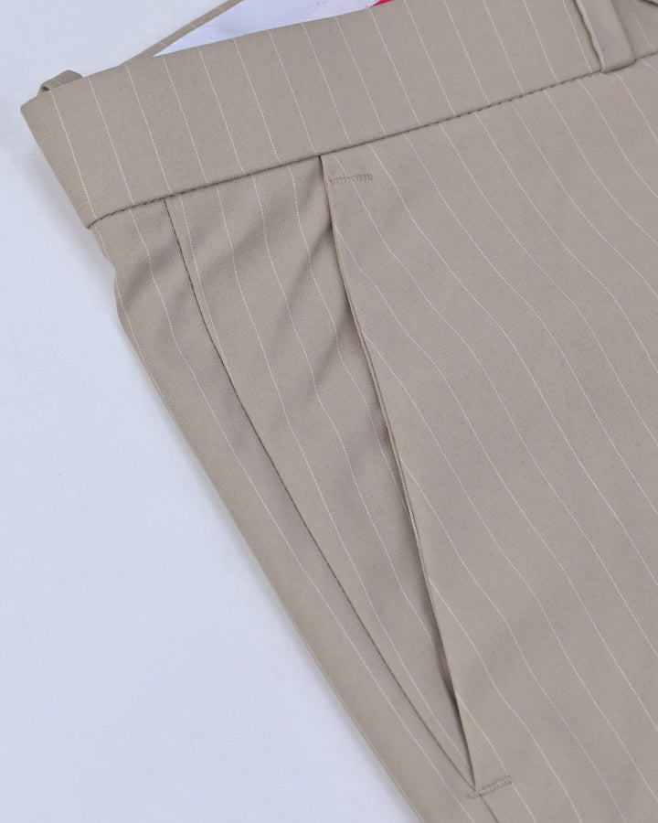 Cream Dotted Vertical Stripes - Wrinkle free Formal Pant