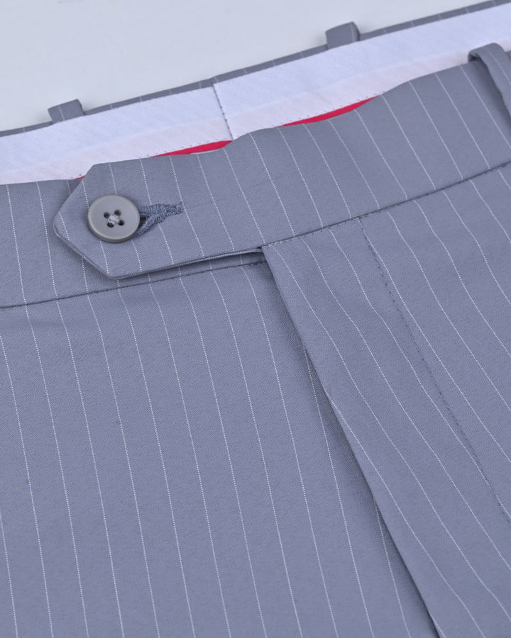 Cement Grey Dotted Vertical Stripes - Wrinkle free Formal Pant
