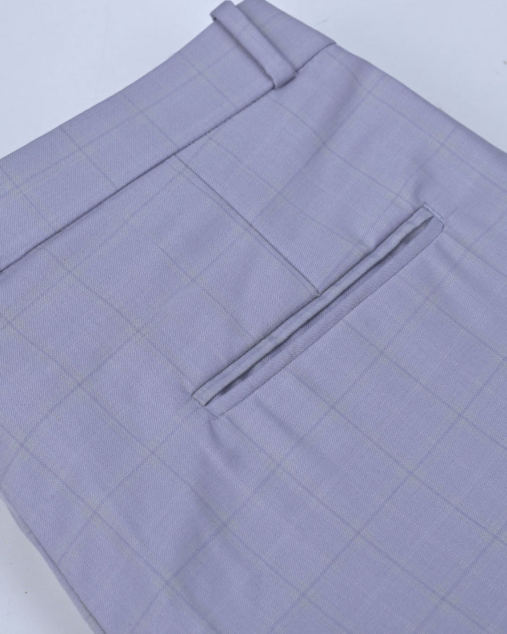 Shiny Grey Coloured Checks - Wrinkle free Formal Pant