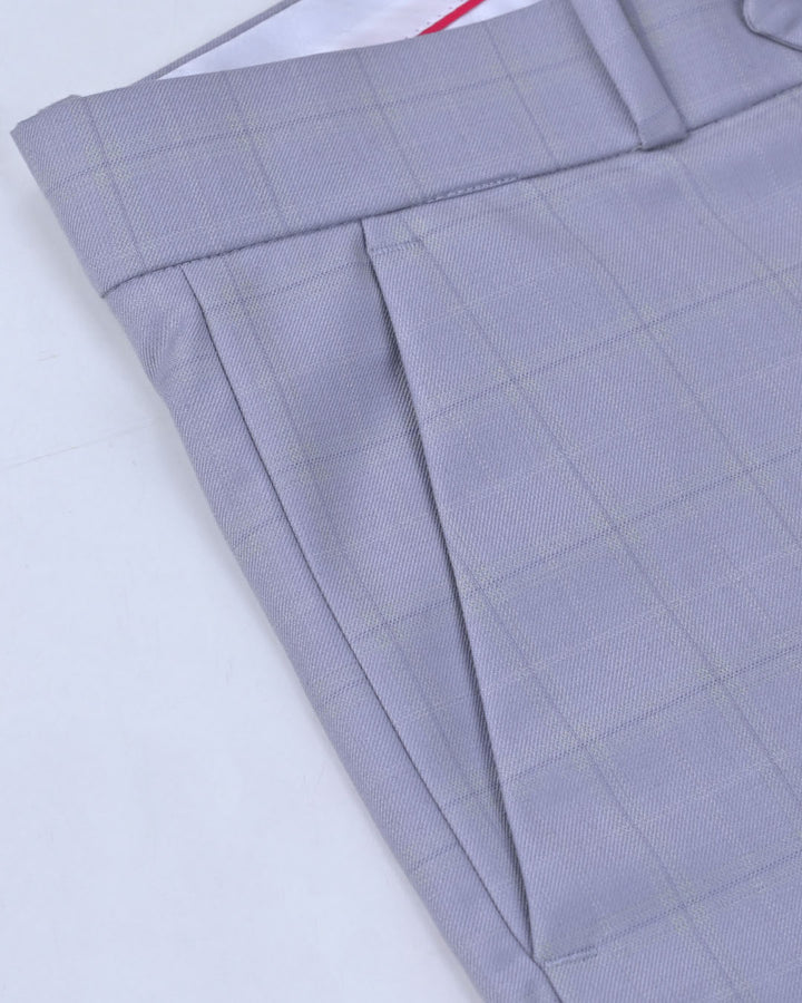 Shiny Grey Coloured Checks - Wrinkle free Formal Pant