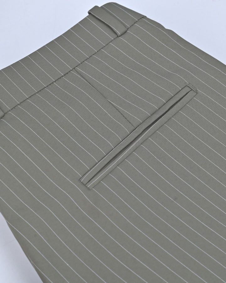 Dusty Olive Dotted Vertical Stripes - Wrinkle free Formal Pant
