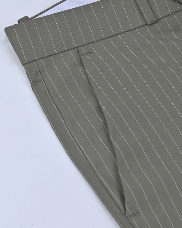 Dusty Olive Dotted Vertical Stripes - Wrinkle free Formal Pant