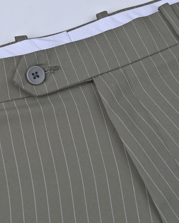 Dusty Olive Dotted Vertical Stripes - Wrinkle free Formal Pant