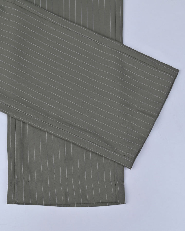 Dusty Olive Dotted Vertical Stripes - Wrinkle free Formal Pant