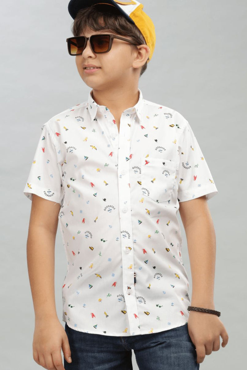 KIDS - White Sailor Print - Half-Stain Proof Shirt