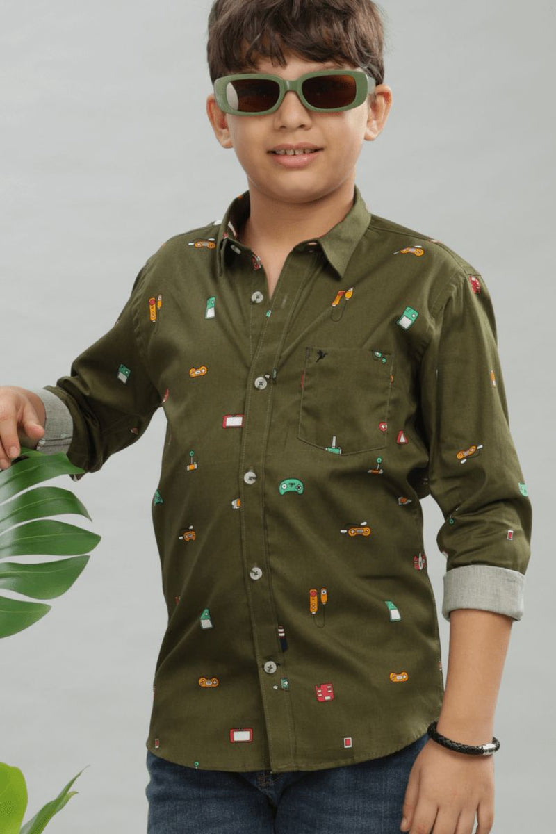 KIDS - Green Gameboy Print -Stain Proof Shirt