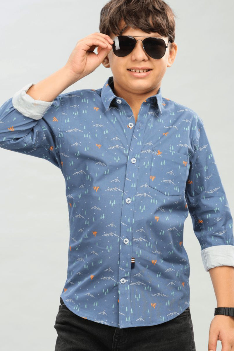 KIDS - Blue Mountain Print -Stain Proof Shirt