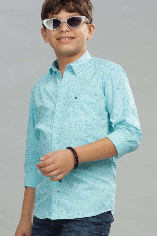 KIDS - Aqua Blue Print -Stain Proof Shirt