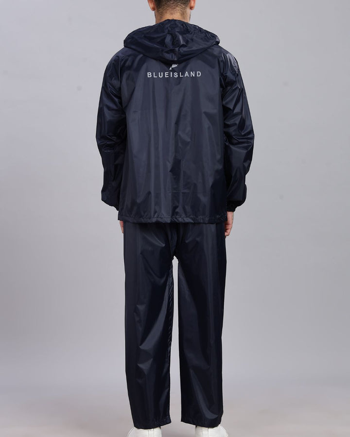 Navy with Red Border - Rain Jacket with Pant and Mobile Pouch