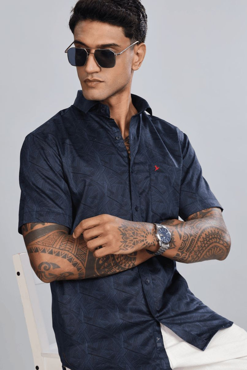 Navy Carbon Print - Half Sleeve - Stain Proof