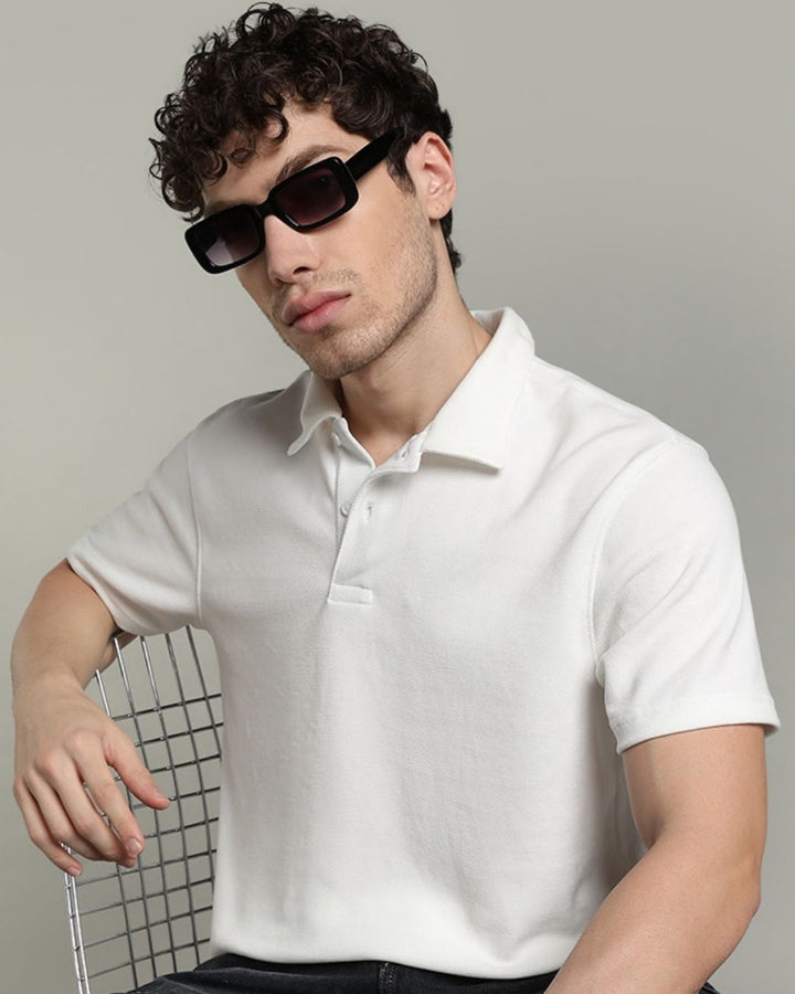 White Infinity Textured - Polo Tshirt