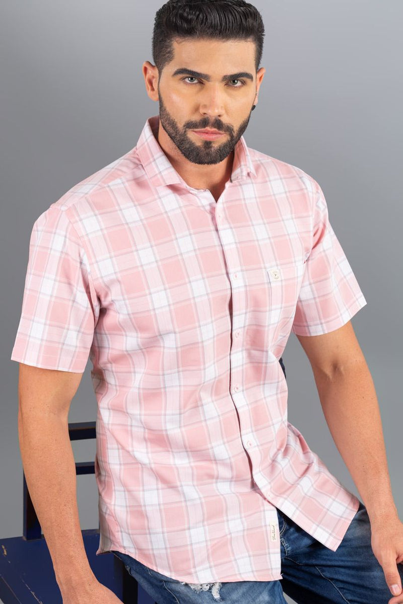 Pink and White Checks - Half Sleeve - Stain Proof