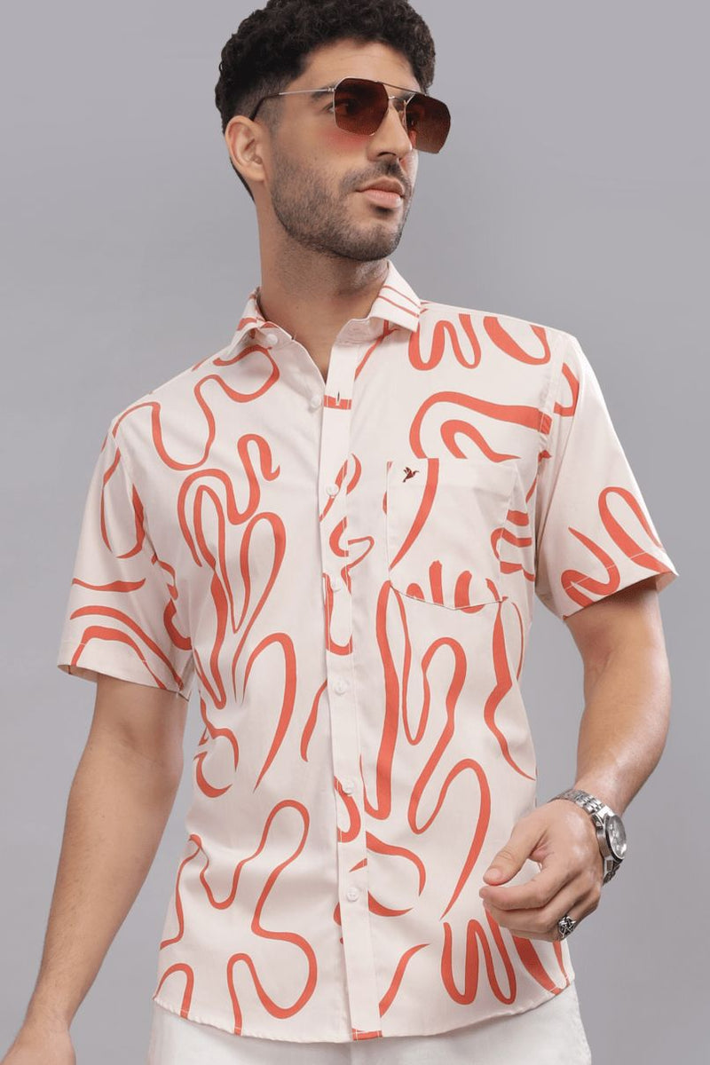 Tango Orange Print - Half Sleeve - Stain Proof